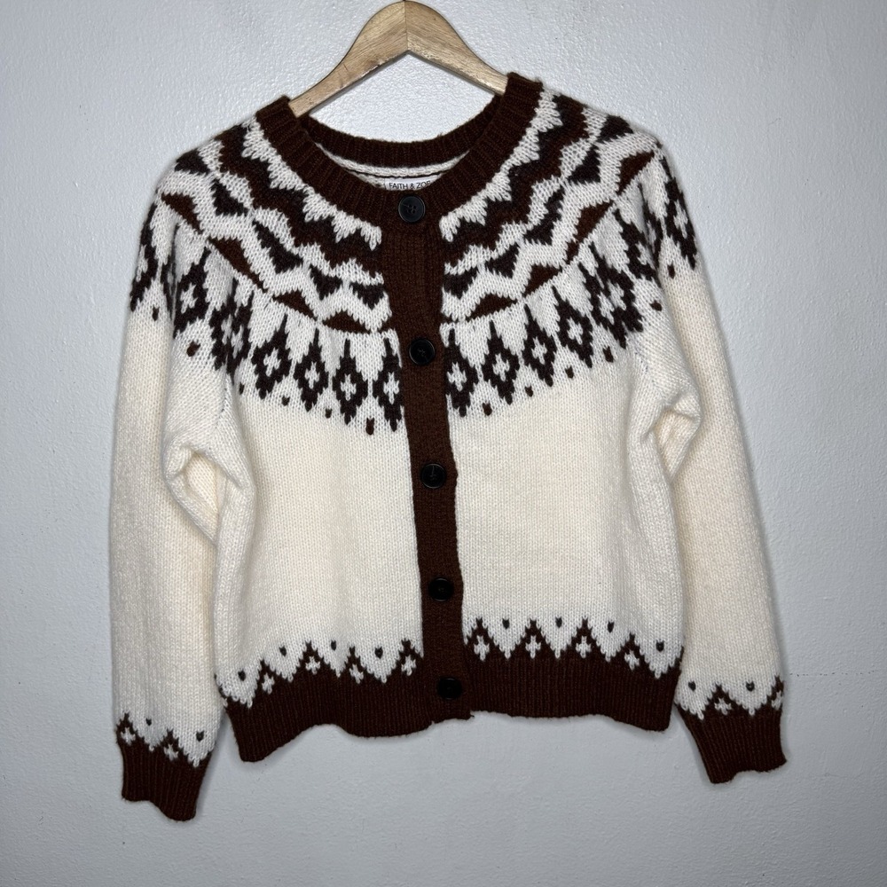 Faith And Zoe Neutral Fair Isle Winter Holiday Sweater Fall Juniors Small